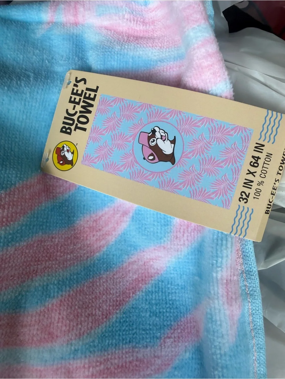 Buc-ee's Pink & Light Blue Cotton Beach Towel
